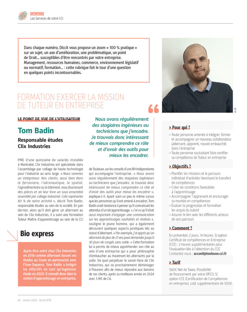 Parution dans le magazine Diccit de la CCI Toulouse 1 Page Article